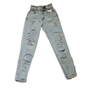 Refuge Denim Ladies Lightwash Mom High Rise Paperback Distressed Jeans - Size XS
